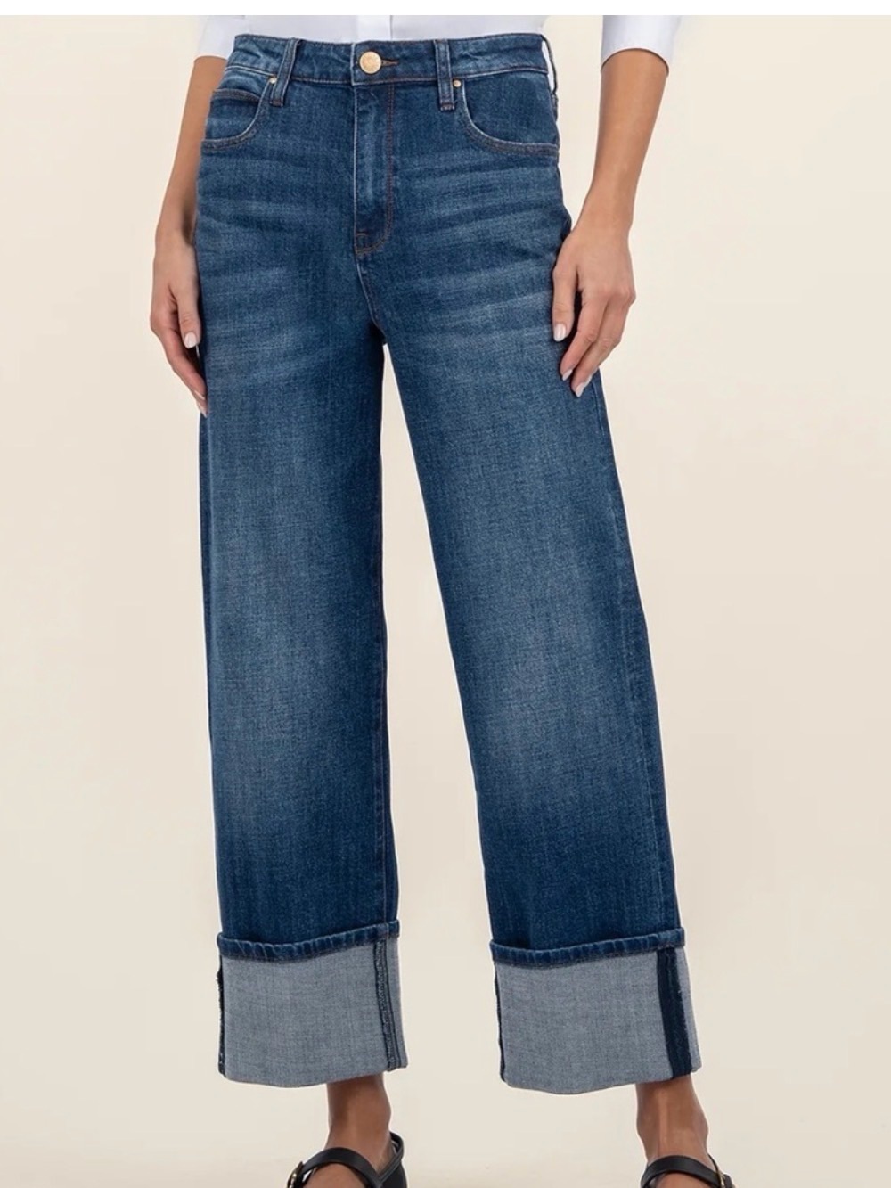 Kit From the Cloth Sienna High Waisted, Wide Leg Cuffed Jeans, Size 10